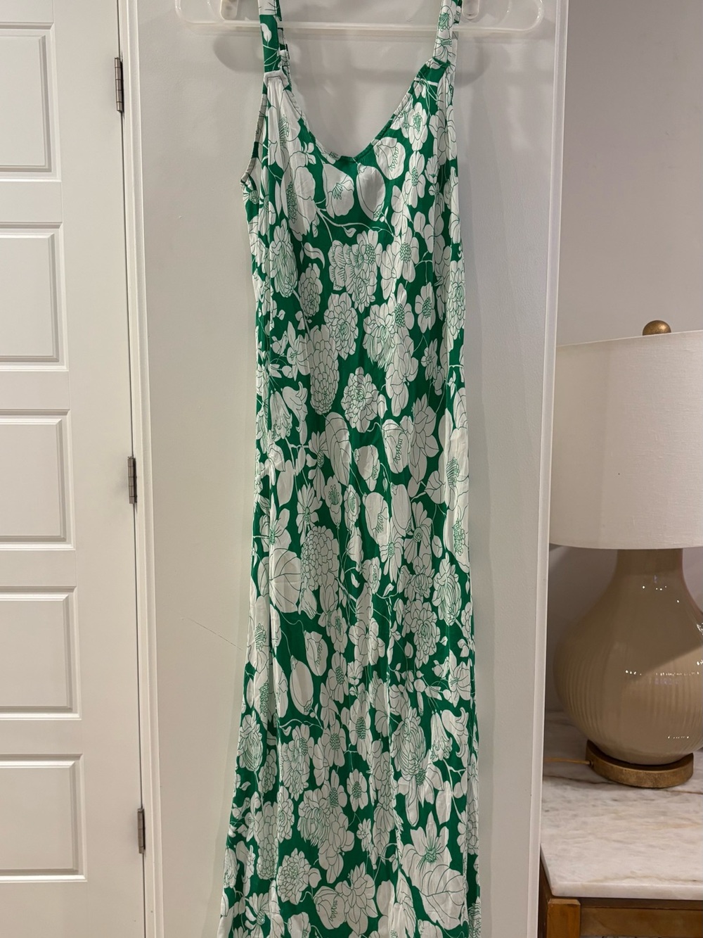 J. Crew Emerald Green and White Floral Midi Slip Dress